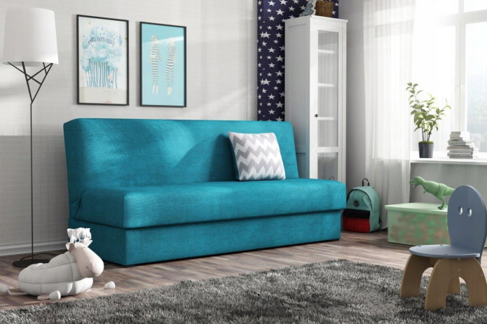 turquoise sofa in the interior of a child's room