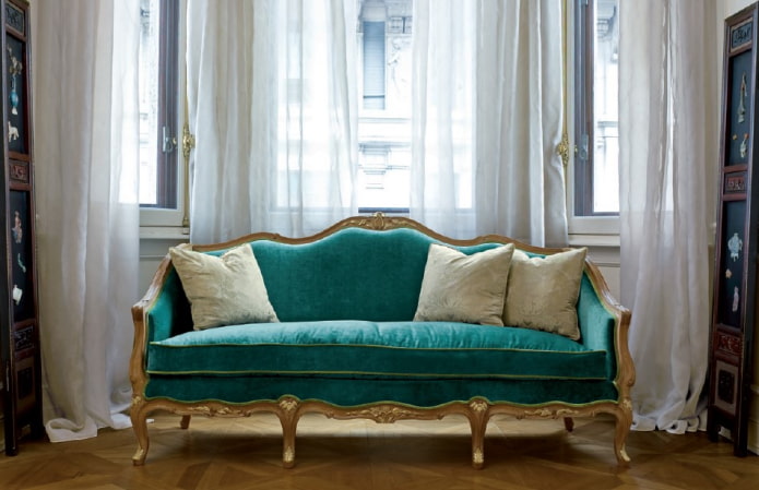 turquoise sofa in a classic style