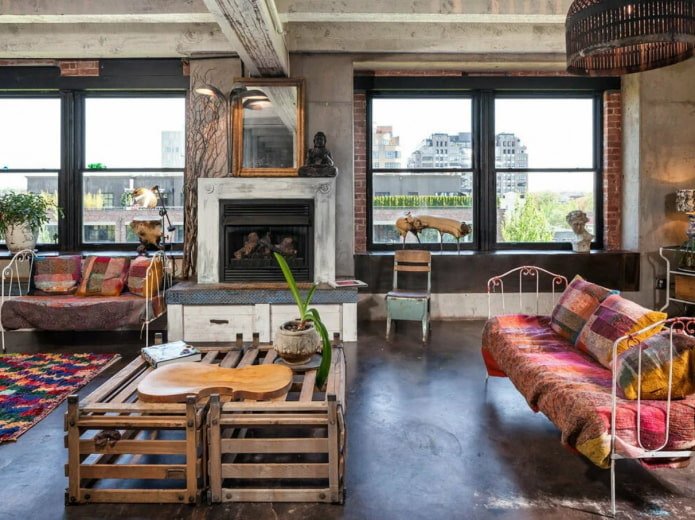 a mix of boho and loft styles