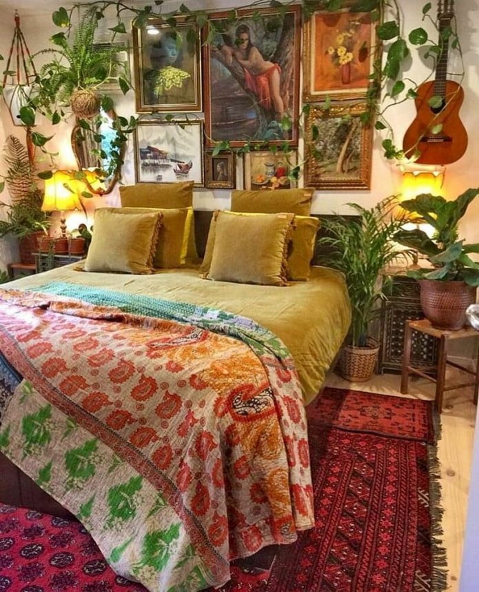 colorful bedroom in boho style
