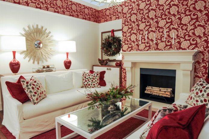 beige and burgundy on the walls
