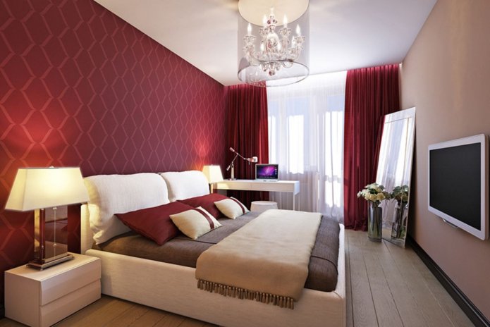 Burgundy wallpaper with an ornament