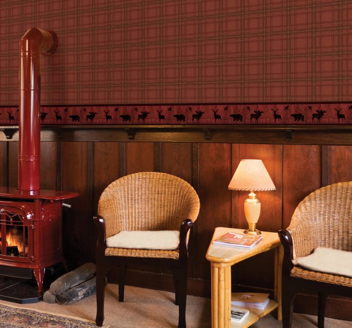 wallpaper and wood on the walls