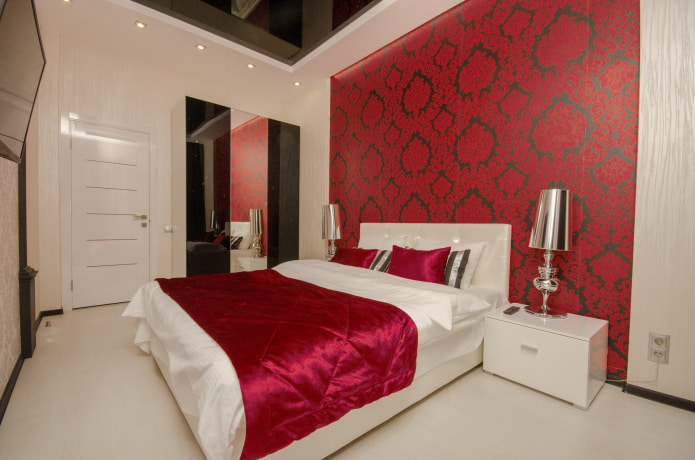 burgundy and black wallpaper with monograms