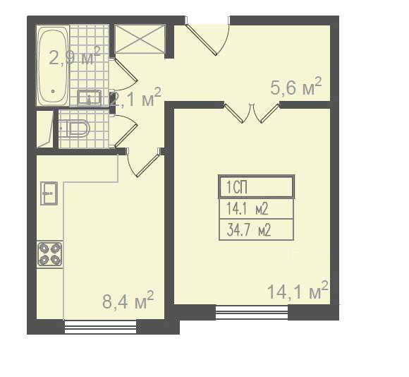Layout of a one-room apartment, P-3 series
