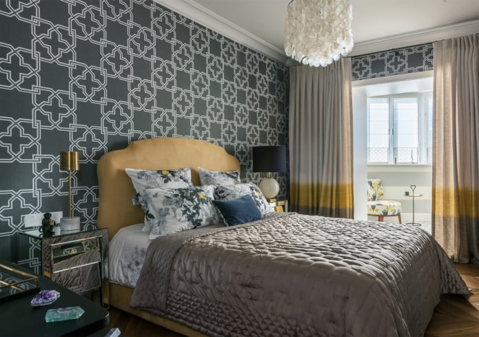 paper wallpaper in the bedroom interior