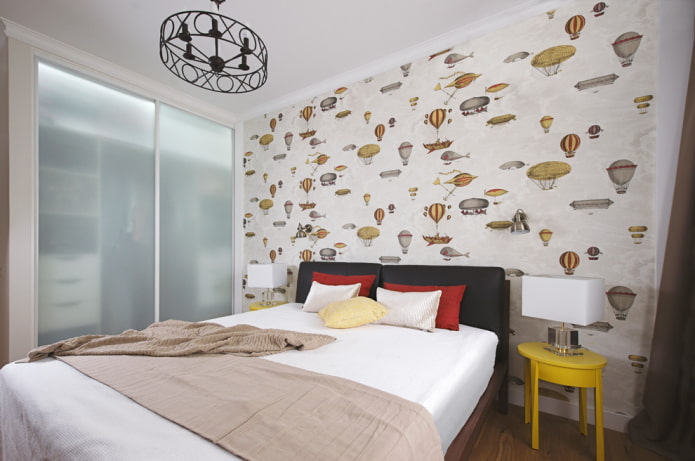 paper wallpaper in the bedroom interior