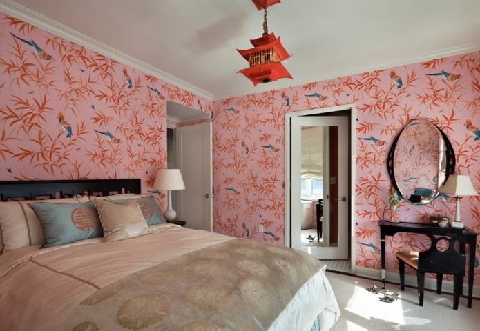 paper wallpaper in the bedroom interior