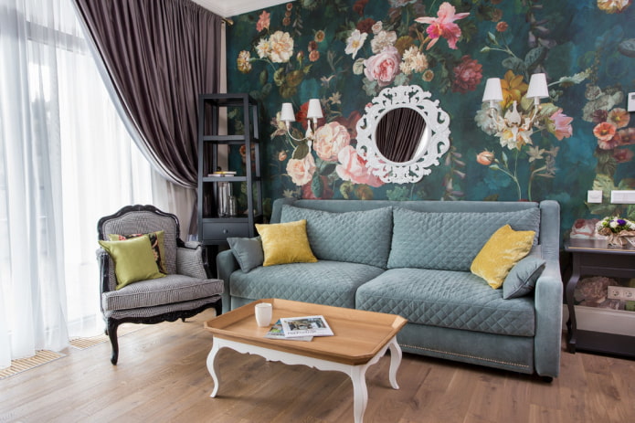 paper wallpaper in the living room interior