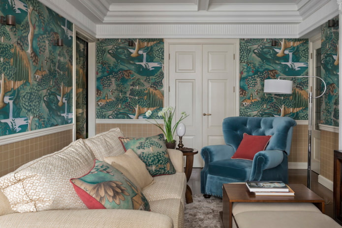 paper wallpaper in the living room interior