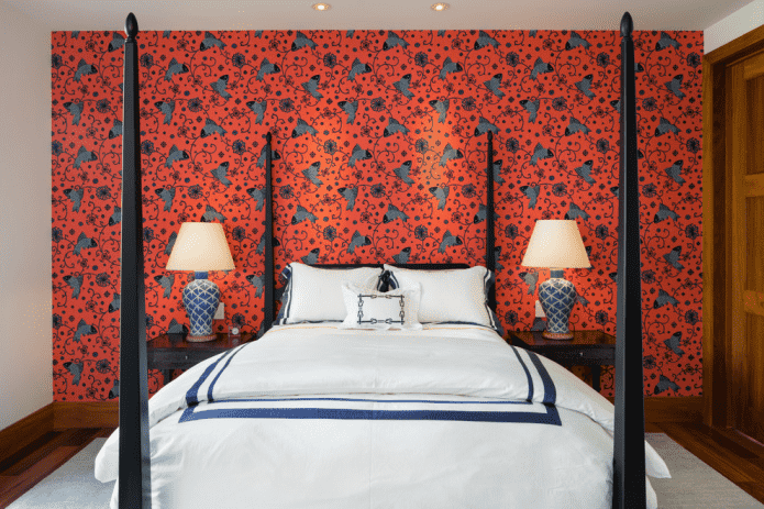 red paper wallpaper in the interior