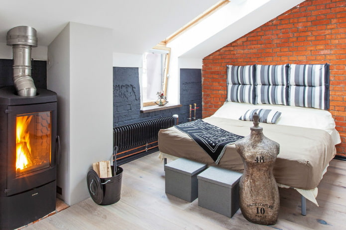 Potbelly stove in the bedroom