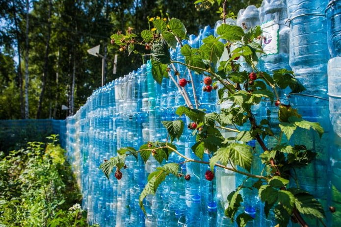 Fence made of bottles
