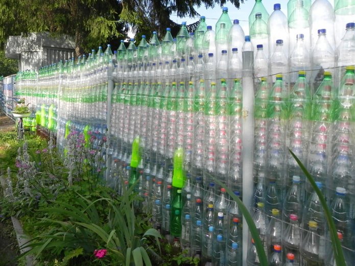 Fence made of plastic bottles