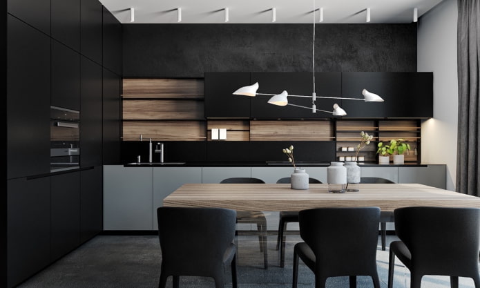 kitchen interior in gray and black tones