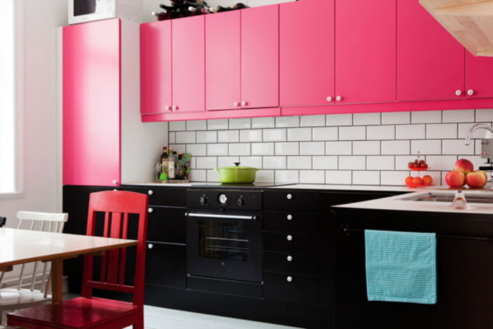 kitchen interior in black and pink tones