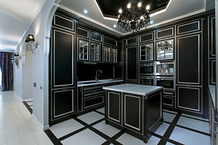 black kitchen in art deco style