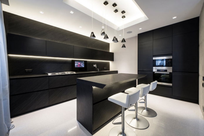 black kitchen in high-tech style