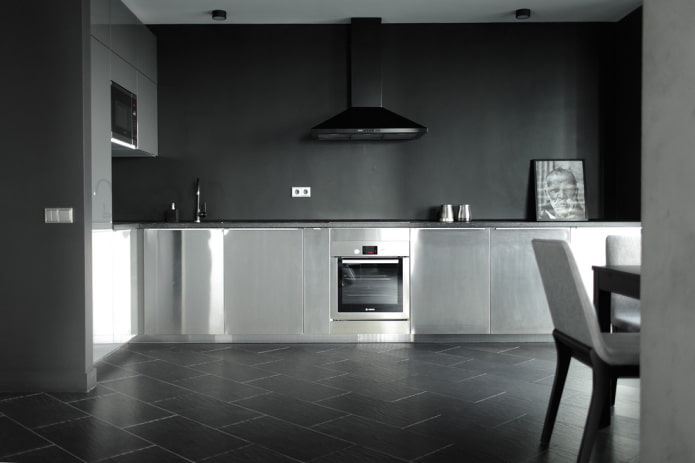 kitchen interior in gray and black tones