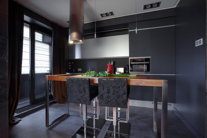 dining group in the kitchen interior in black tones