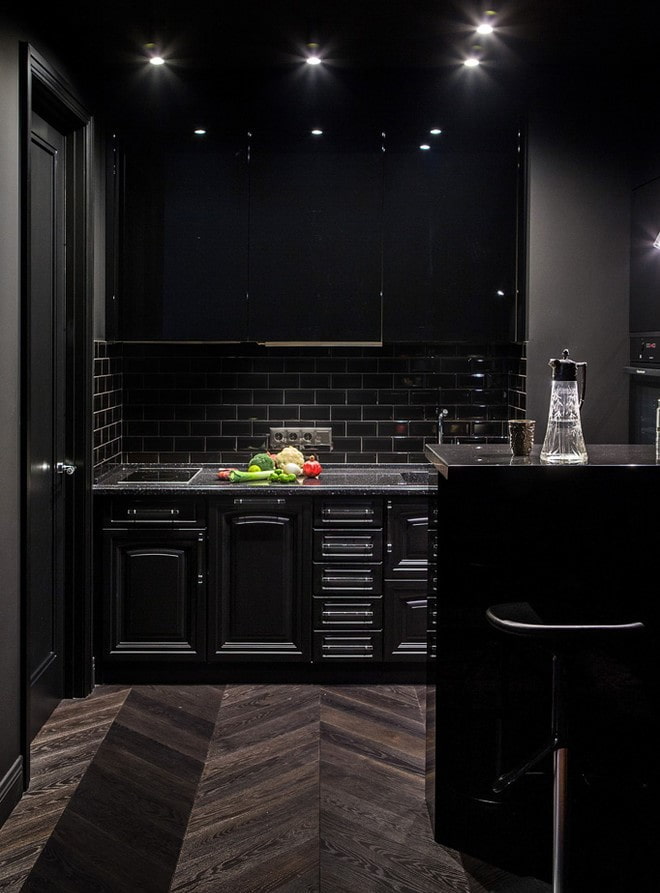 finishing in the kitchen interior in black tones