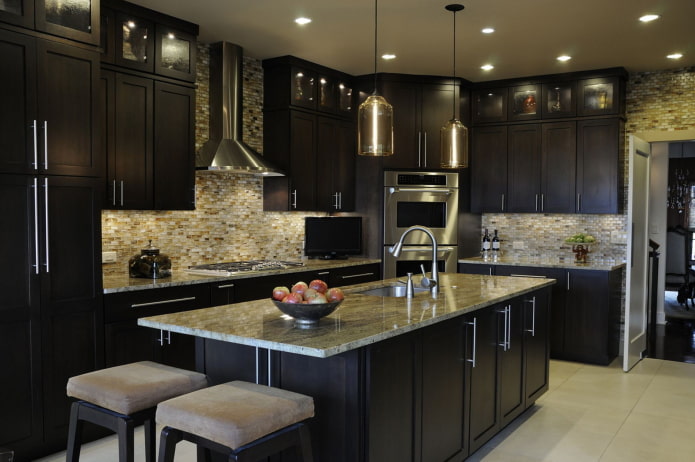 lighting in the kitchen interior in black tones