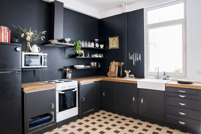 black kitchen set