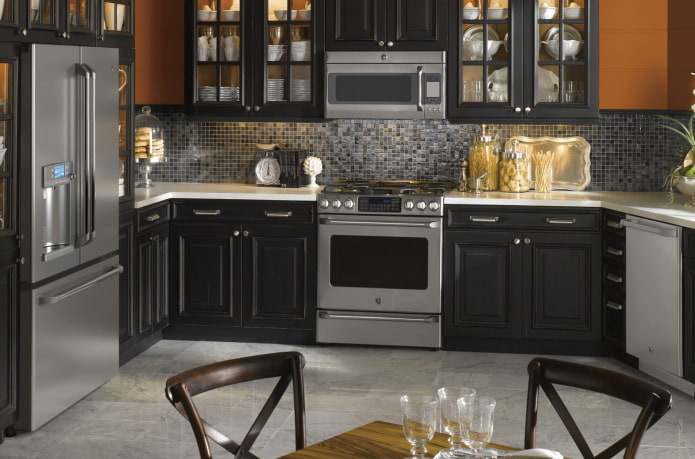 appliances in the kitchen interior in black tones
