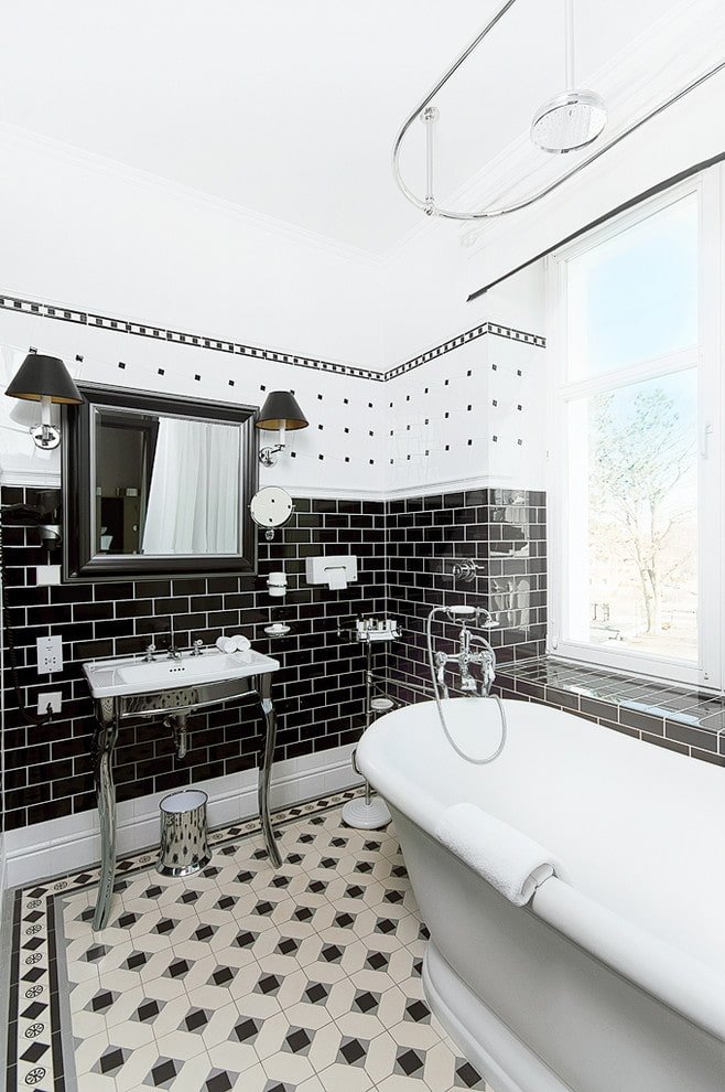 different shapes of tiles in the bathroom