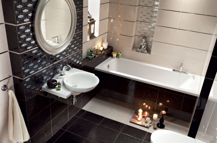 black and beige tiles