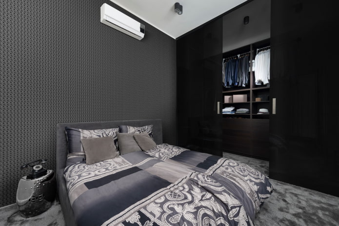 furniture in the bedroom interior in black tones