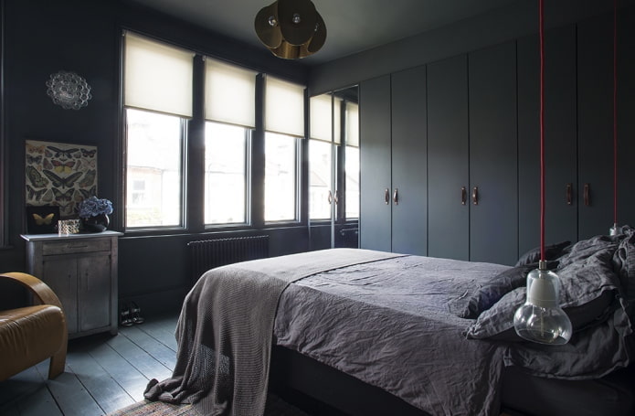 furniture in the bedroom interior in black tones