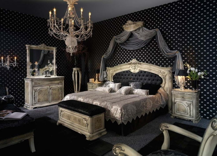 black bedroom in baroque style