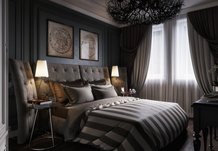 black bedroom in art deco style