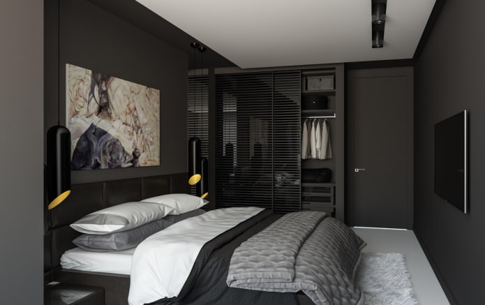 black bedroom in a modern style