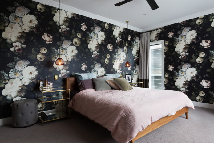 bedroom interior design in black tones