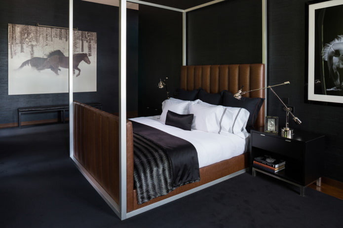 furniture in the bedroom interior in black tones