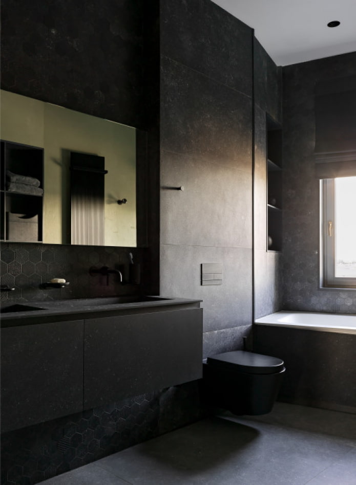 black furniture in the bathroom