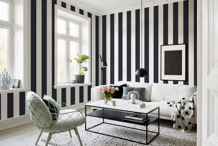 living room decoration in black and white tones