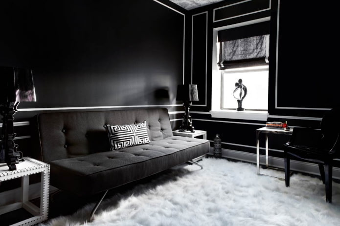 living room decoration in black and white tones