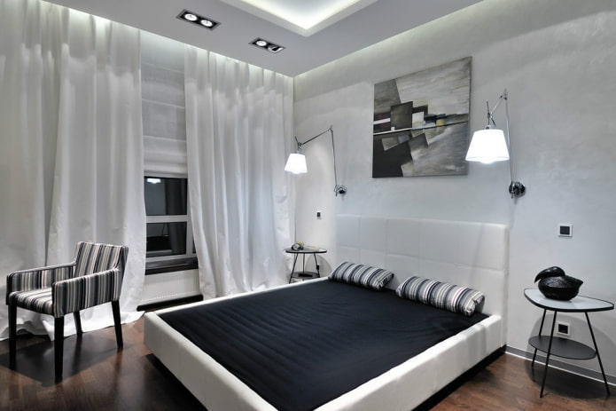 black and white bedroom decor and lighting
