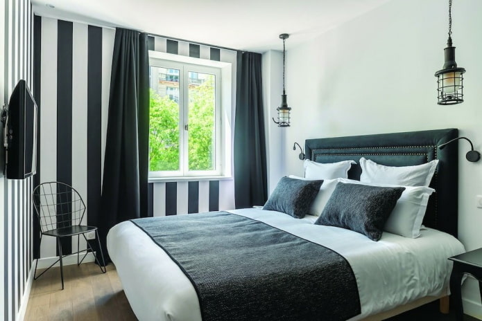 black and white bedroom decor and lighting