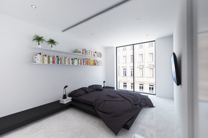 black and white bedroom interior in minimalist style