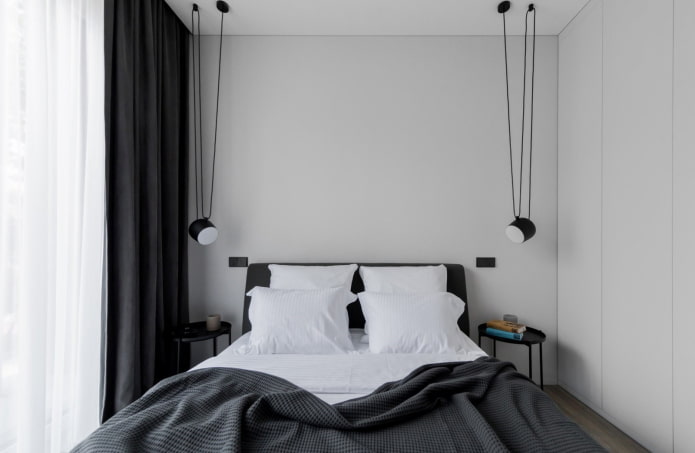 black and white bedroom decor and lighting