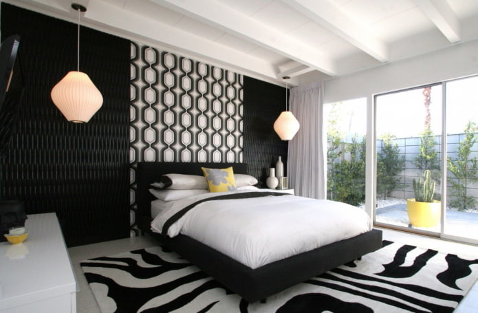 black and white bedroom decor and lighting