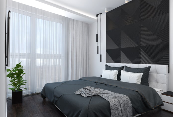 black and white bedroom interior in a modern style