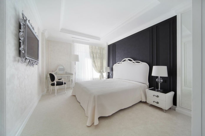 black and white bedroom interior in a classic style