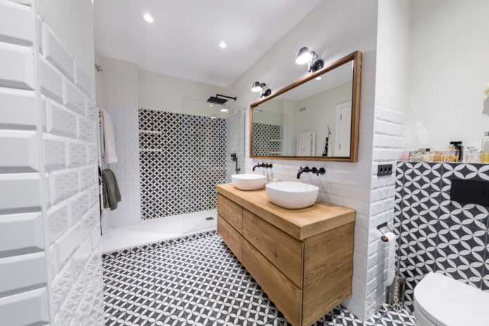 wooden vanity unit in the bathroom