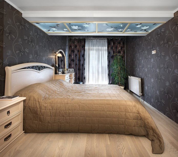 black curtains with flowers in the bedroom