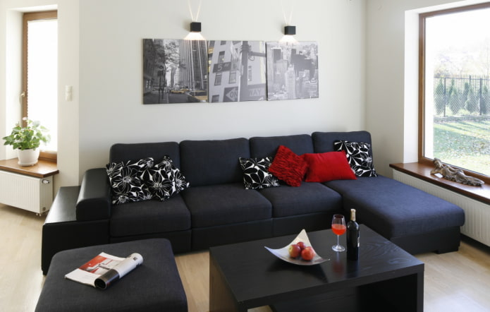black sofa with pillows